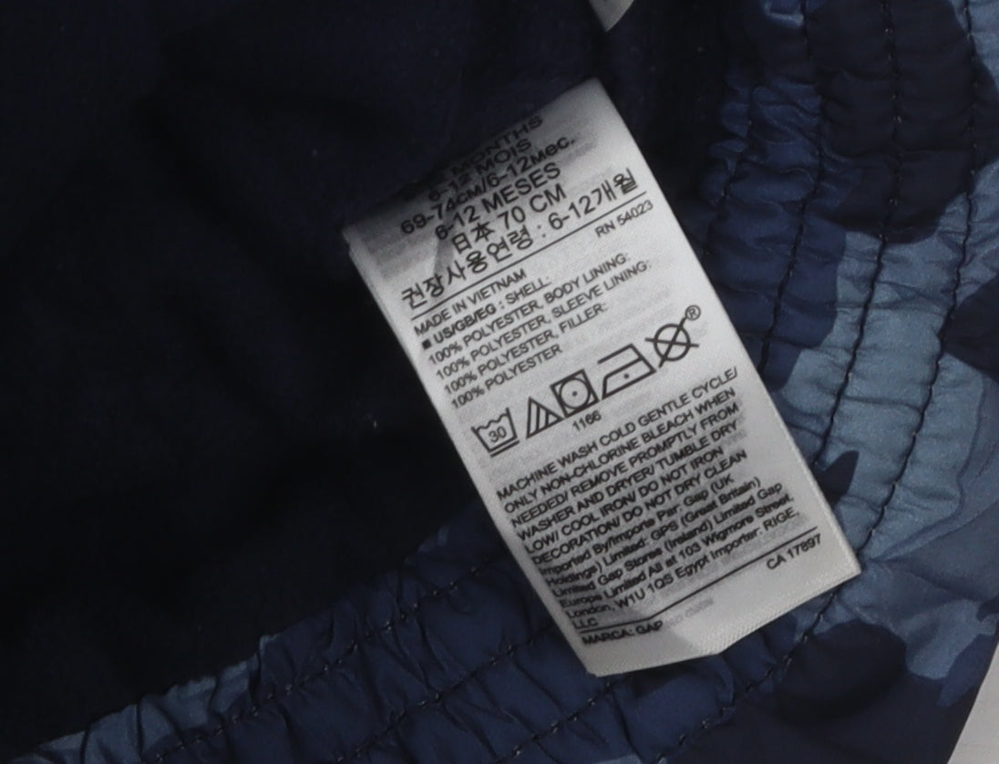 Gap Unisex Blue Camouflage Puffer Jacket 6-9 Months Winter