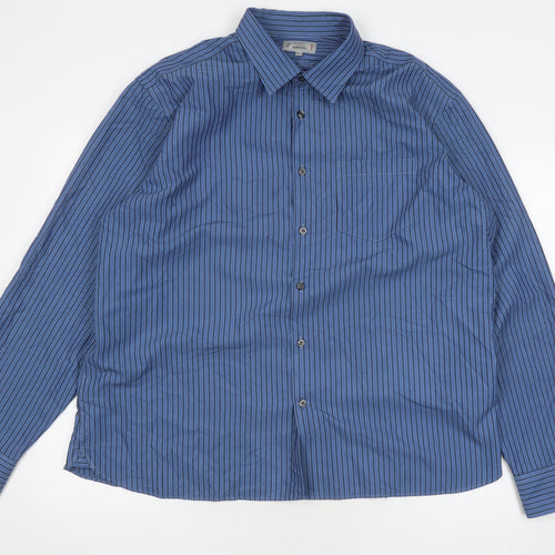 Marks and Spencer Men's Blue Striped Shirt XXL Classic