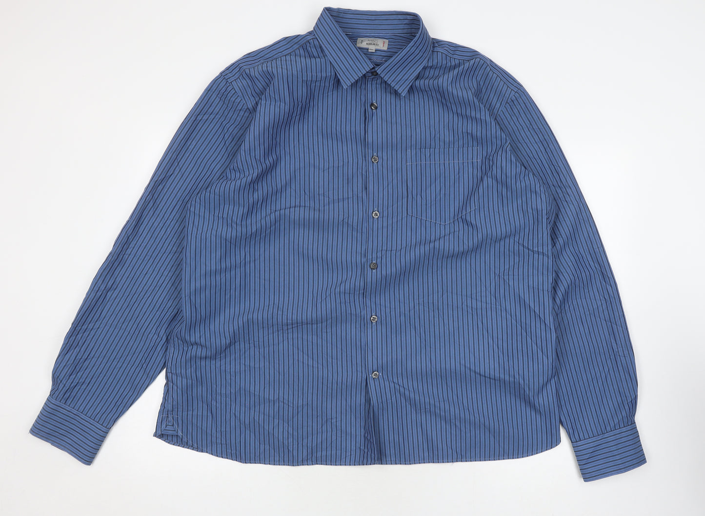 Marks and Spencer Men's Blue Striped Shirt XXL Classic