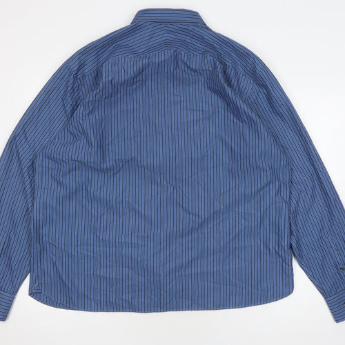 Marks and Spencer Men's Blue Striped Shirt XXL Classic