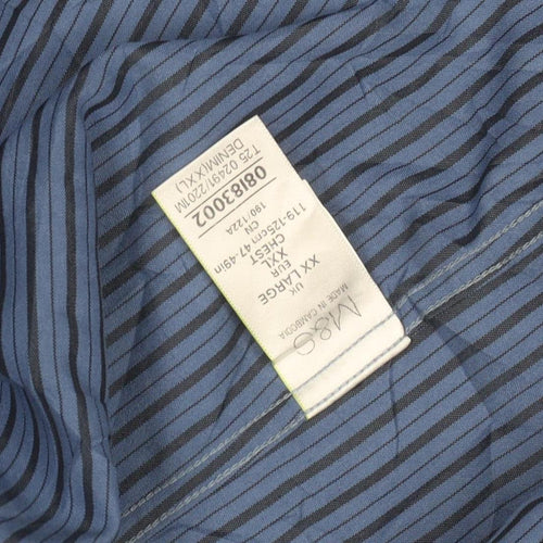 Marks and Spencer Men's Blue Striped Shirt XXL Classic