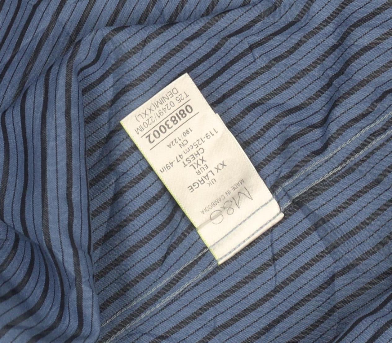 Marks and Spencer Men's Blue Striped Shirt XXL Classic