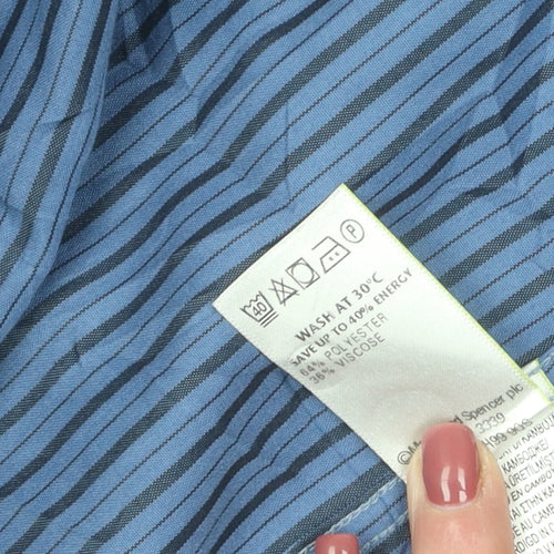 Marks and Spencer Men's Blue Striped Shirt XXL Classic