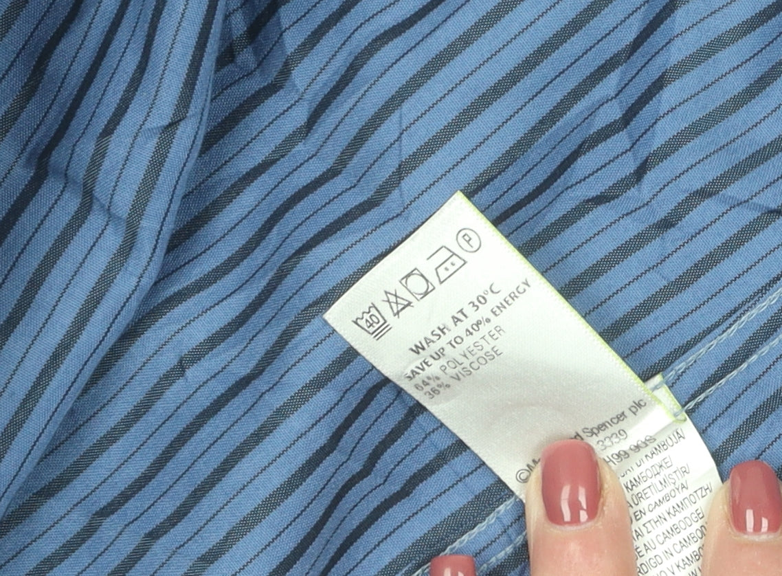 Marks and Spencer Men's Blue Striped Shirt XXL Classic