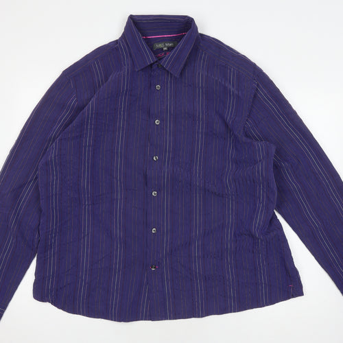 Marks and Spencer Men's Purple Striped Button-Up Shirt 2XL