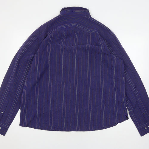 Marks and Spencer Men's Purple Striped Button-Up Shirt 2XL