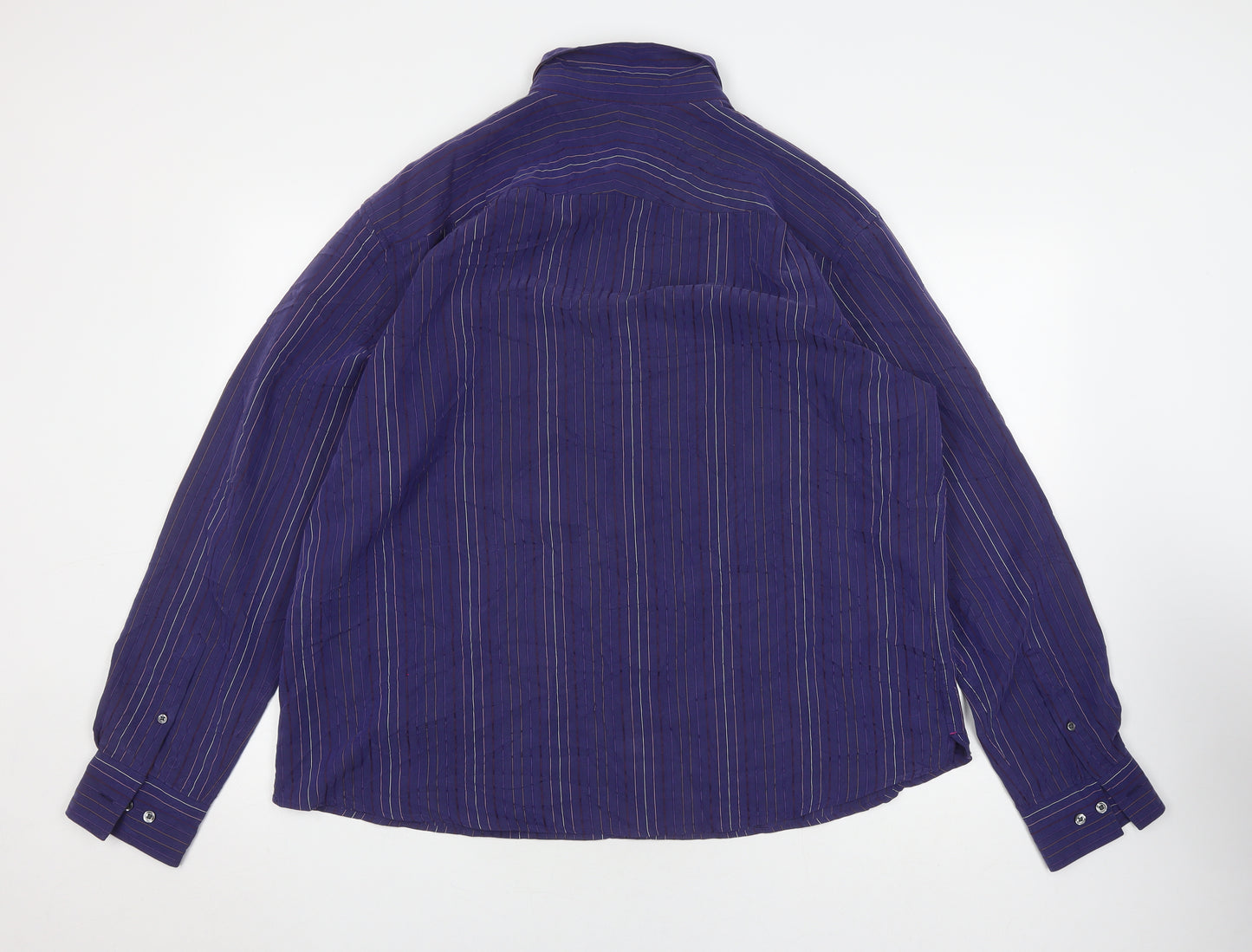 Marks and Spencer Men's Purple Striped Button-Up Shirt 2XL