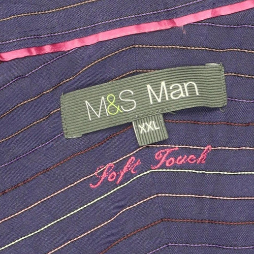 Marks and Spencer Men's Purple Striped Button-Up Shirt 2XL
