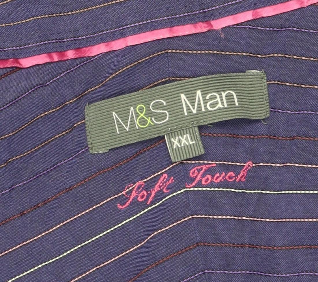 Marks and Spencer Men's Purple Striped Button-Up Shirt 2XL