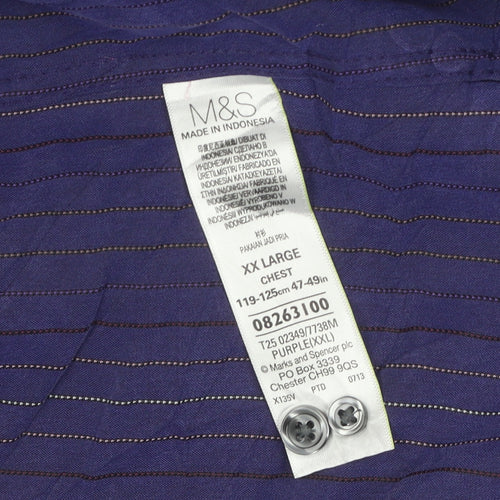 Marks and Spencer Men's Purple Striped Button-Up Shirt 2XL
