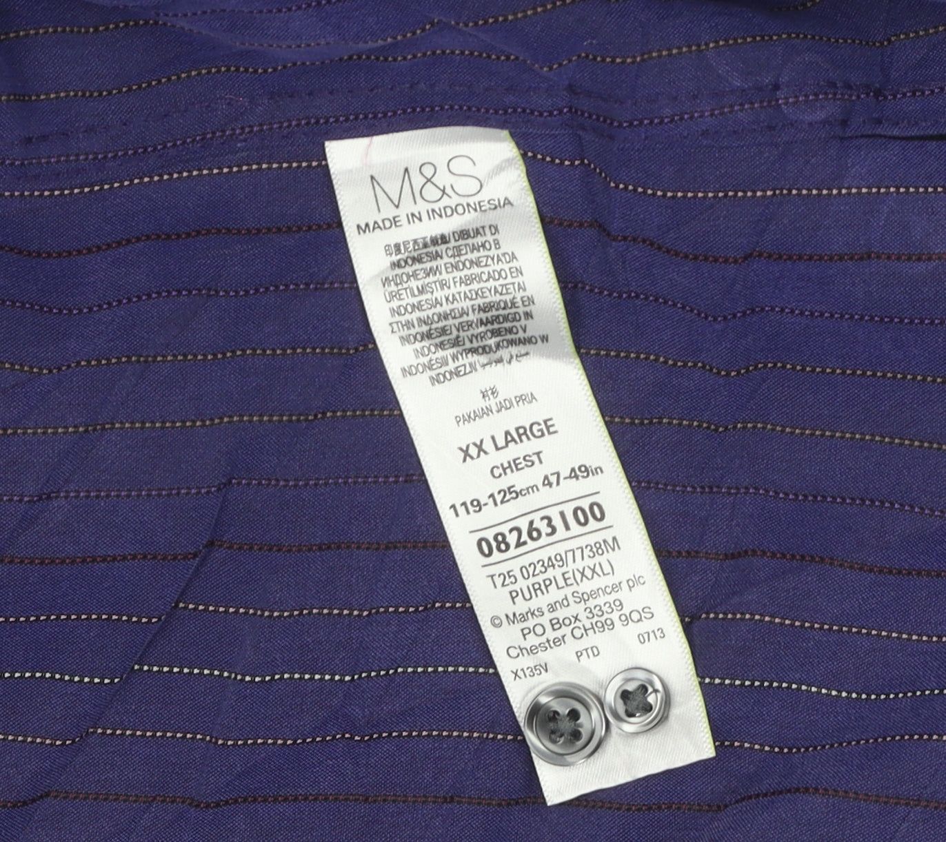 Marks and Spencer Men's Purple Striped Button-Up Shirt 2XL