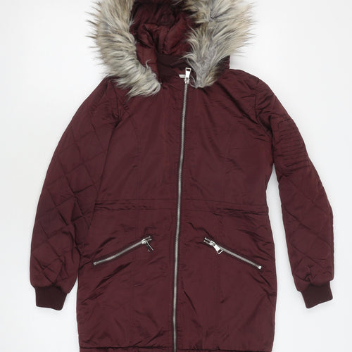 Candy Couture Girls Red Puffer Jacket 11Y Hooded Long Fur Trim
