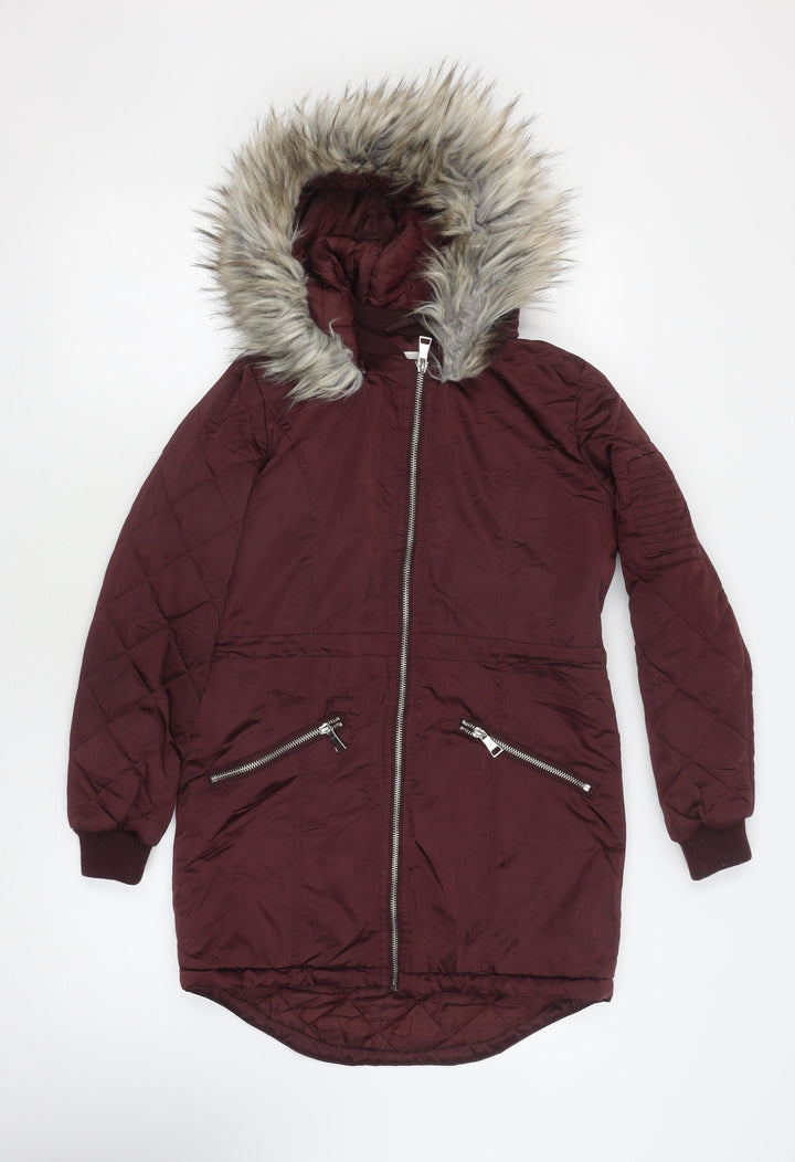 Candy Couture Girls Red Puffer Jacket 11Y Hooded Long Fur Trim