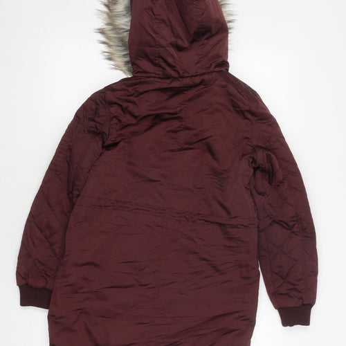 Candy Couture Girls Red Puffer Jacket 11Y Hooded Long Fur Trim