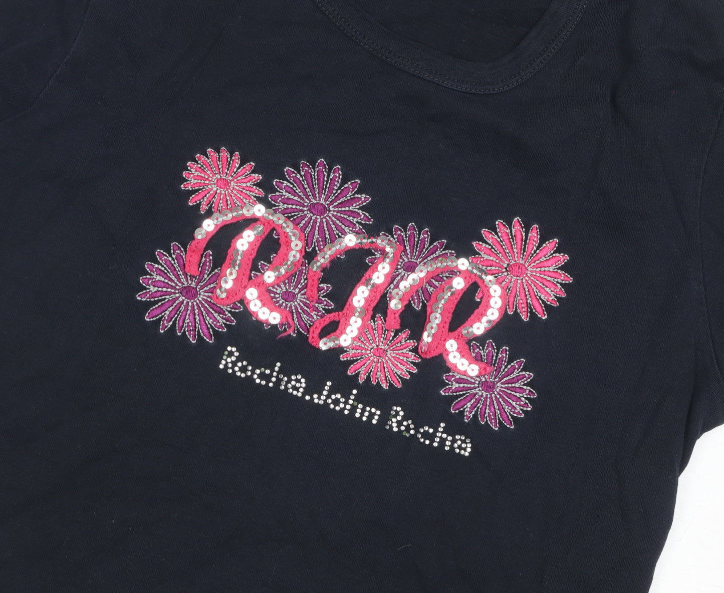 Roche John Rocha Women's Black Embroidered T-Shirt Size 12