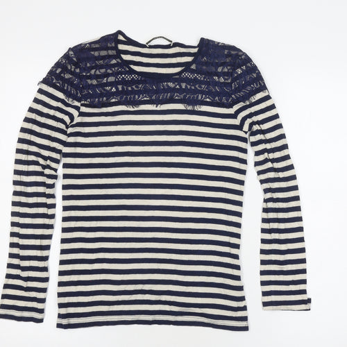 Oasis Women’s Blue Striped Long Sleeve Lace T-Shirt