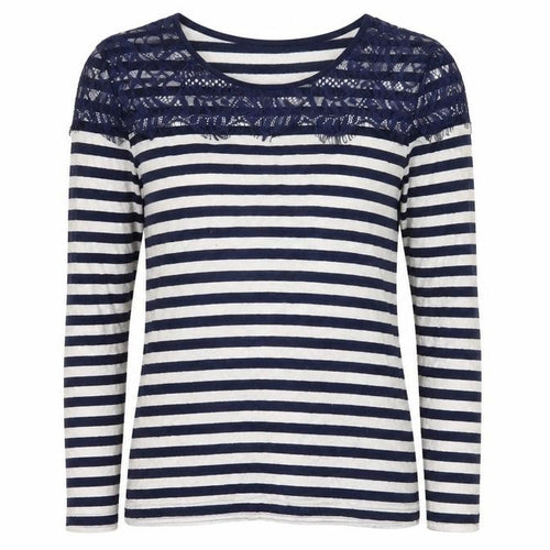 Oasis Women’s Blue Striped Long Sleeve Lace T-Shirt