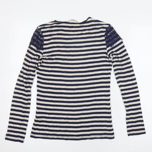 Oasis Women’s Blue Striped Long Sleeve Lace T-Shirt