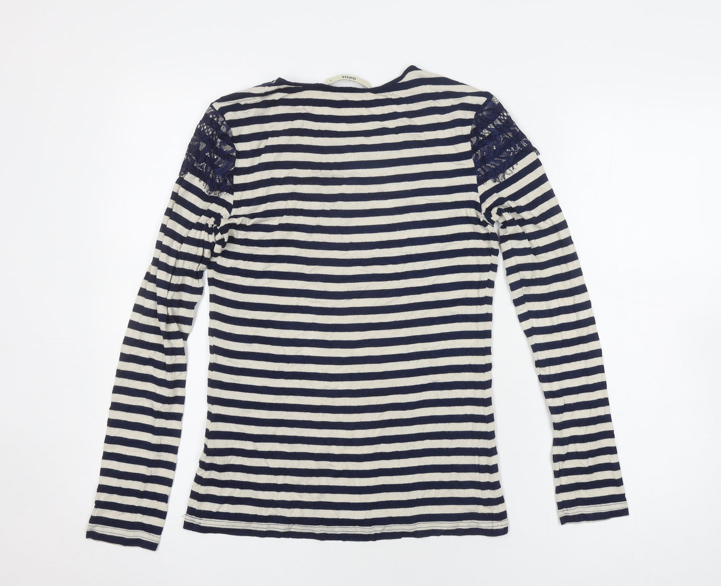 Oasis Women’s Blue Striped Long Sleeve Lace T-Shirt