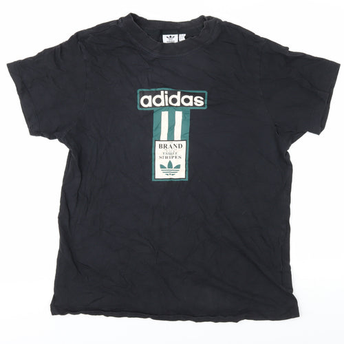 Adidas Men's Black Graphic T-Shirt, Size M, Retro Sports Style