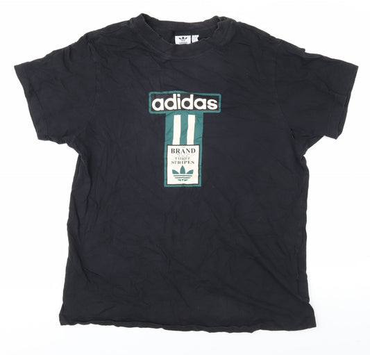 Adidas Men's Black Graphic T-Shirt, Size M, Retro Sports Style