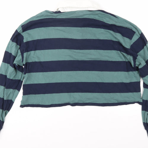 Hollister Boys Green Striped Long Sleeve Polo Shirt M