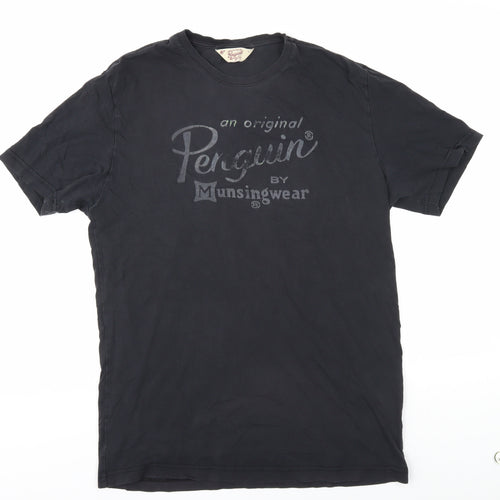 Original Penguin Men's Black T-Shirt, Size L, Logo Accent