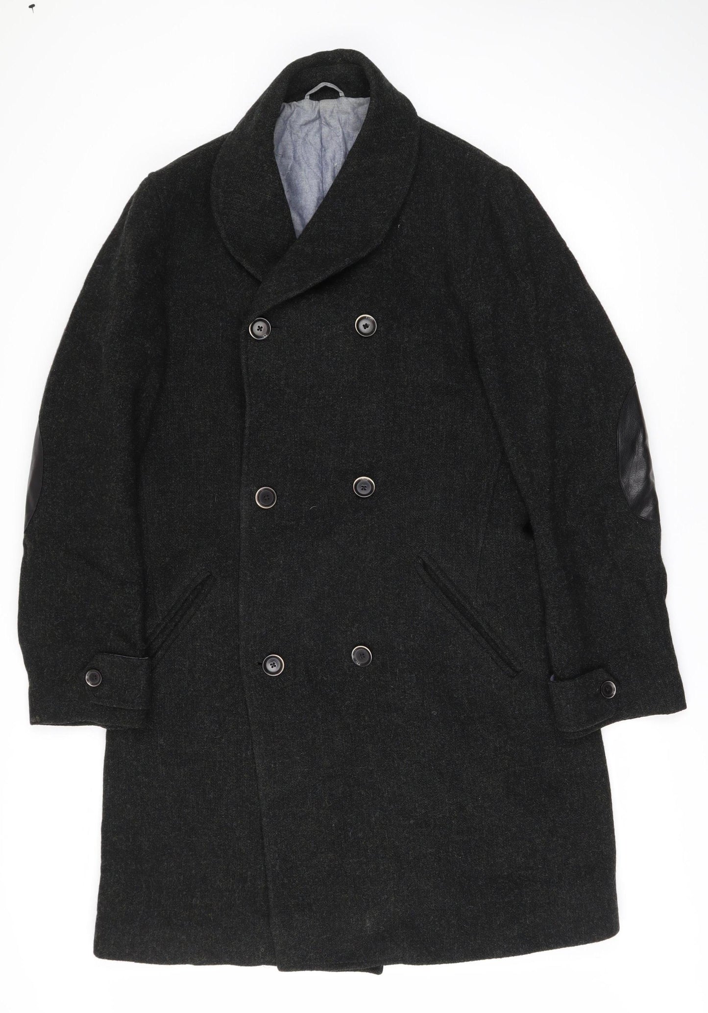 John Lewis Men's Black Wool Pea Coat L Casual