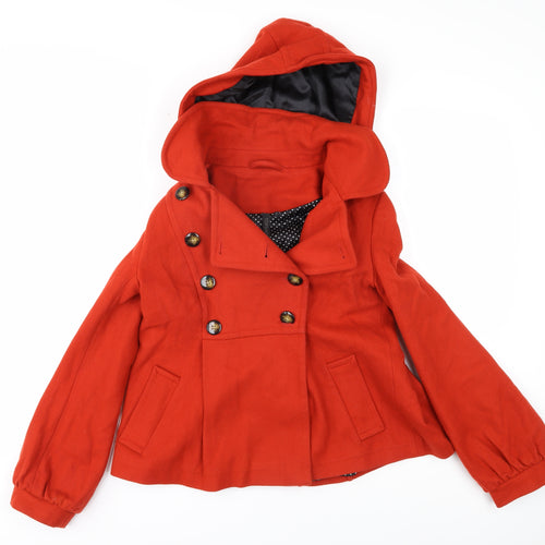 Topshop Women's Red Pea Coat Size 8 Hooded