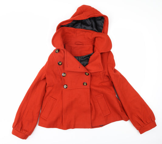 Topshop Women's Red Pea Coat Size 8 Hooded