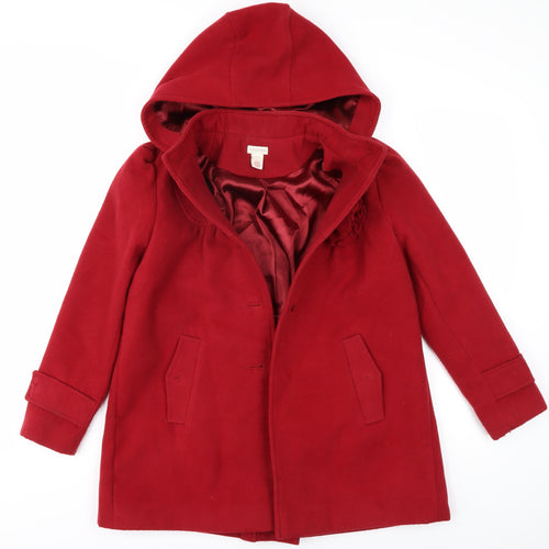 Monsoon Girls Red Hooded Wool-Blend Coat Size 10
