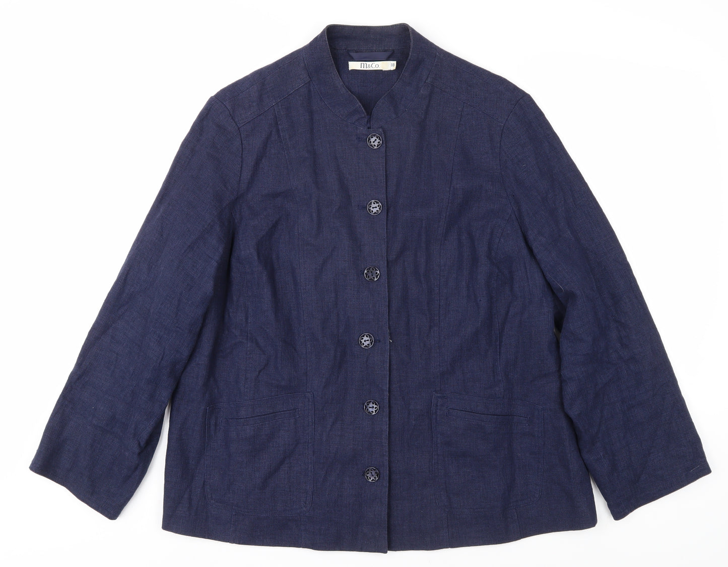 M&Co Women's Blue Linen Suit Jacket, Size 18, Plus Fit