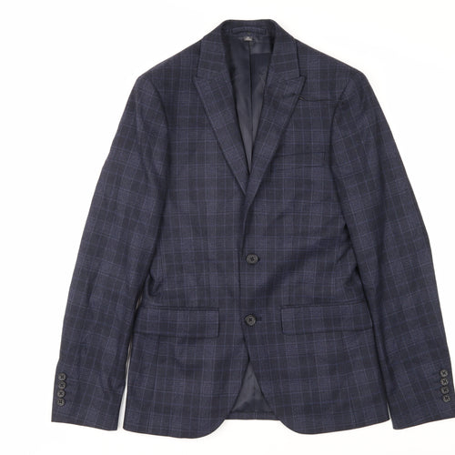 Marks and Spencer Men's Blue Plaid Slim Blazer 34R