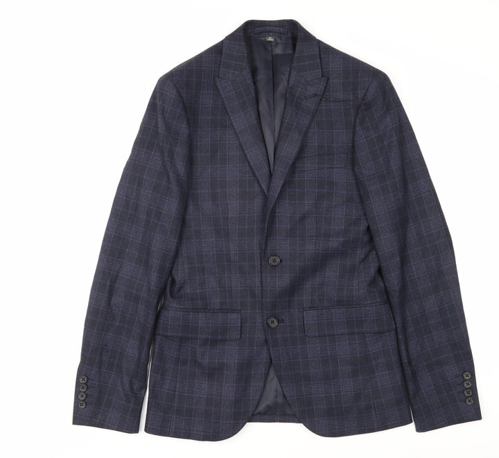 Marks and Spencer Men's Blue Plaid Slim Blazer 34R
