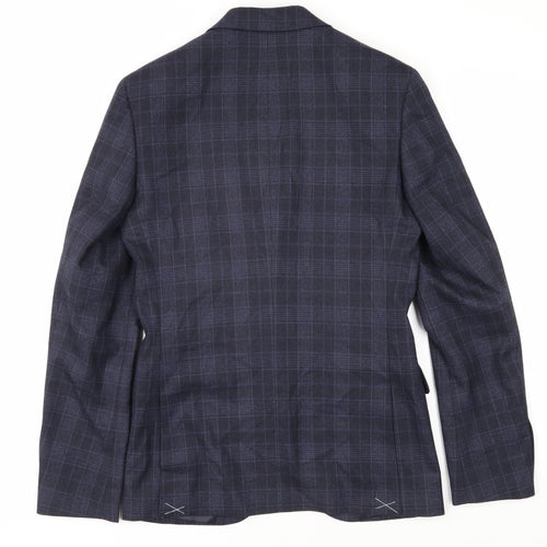 Marks and Spencer Men's Blue Plaid Slim Blazer 34R