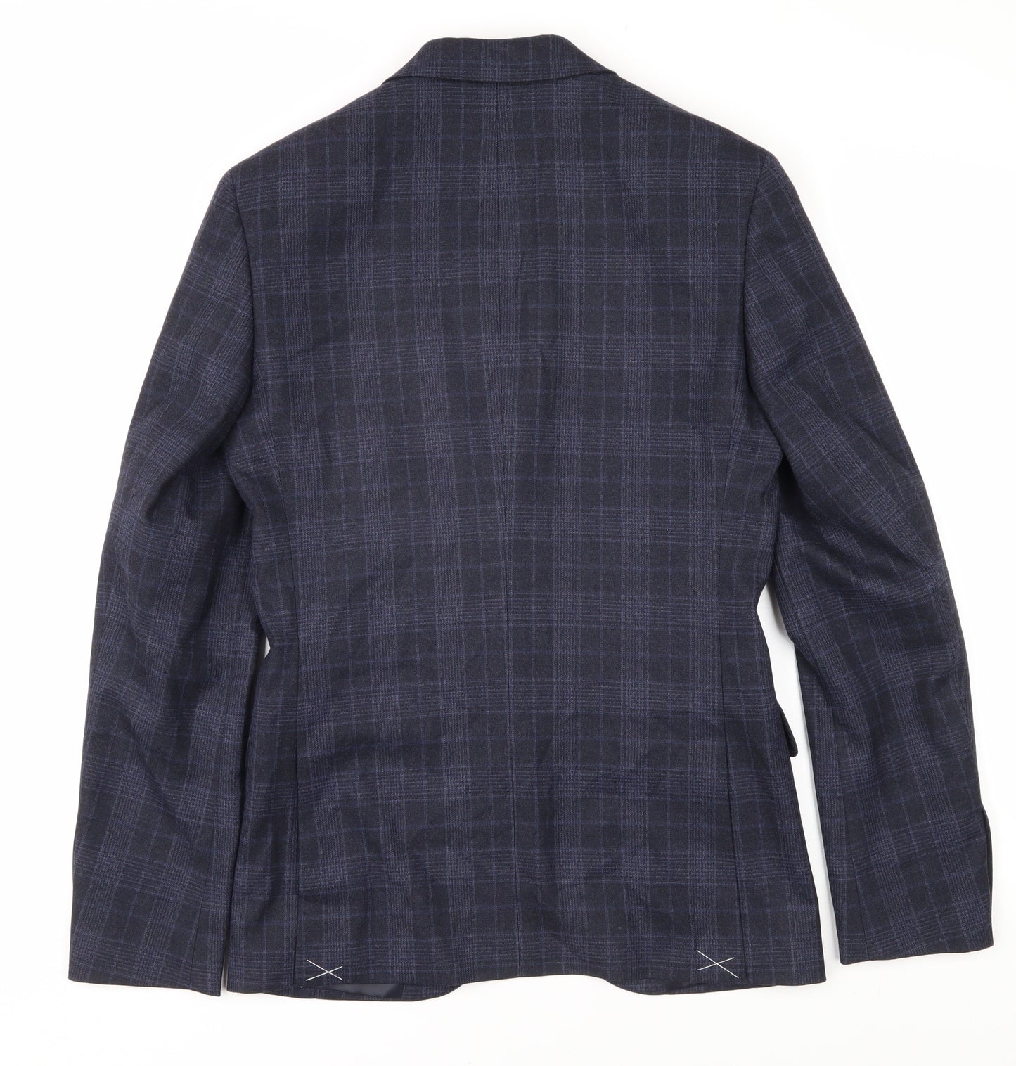 Marks and Spencer Men's Blue Plaid Slim Blazer 34R