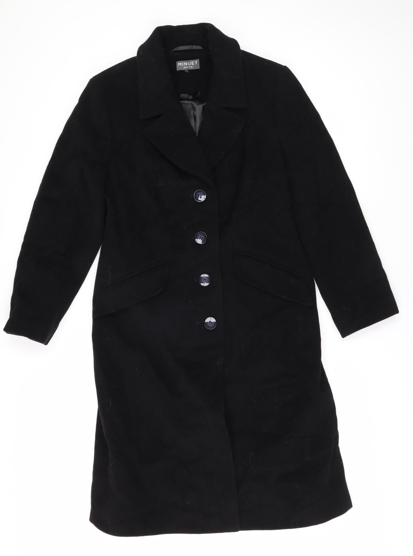 Minuet Women's Black Wool Long Overcoat Size 10