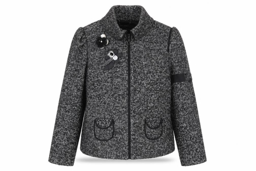 Front view of GIVe Women's Black Wool Biker Jacket -, size 5