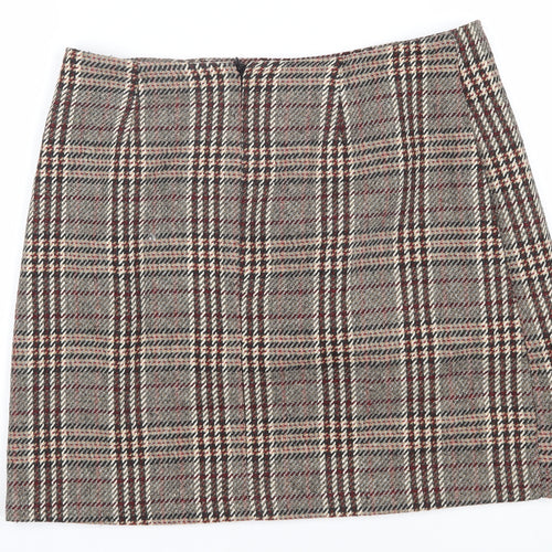 Next Women's Brown Check A-Line Skirt, Size 10