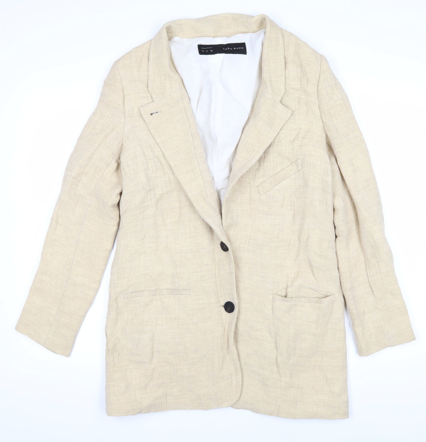 Zara Basic Beige Linen Blazer, Unisex, Size S, Casual