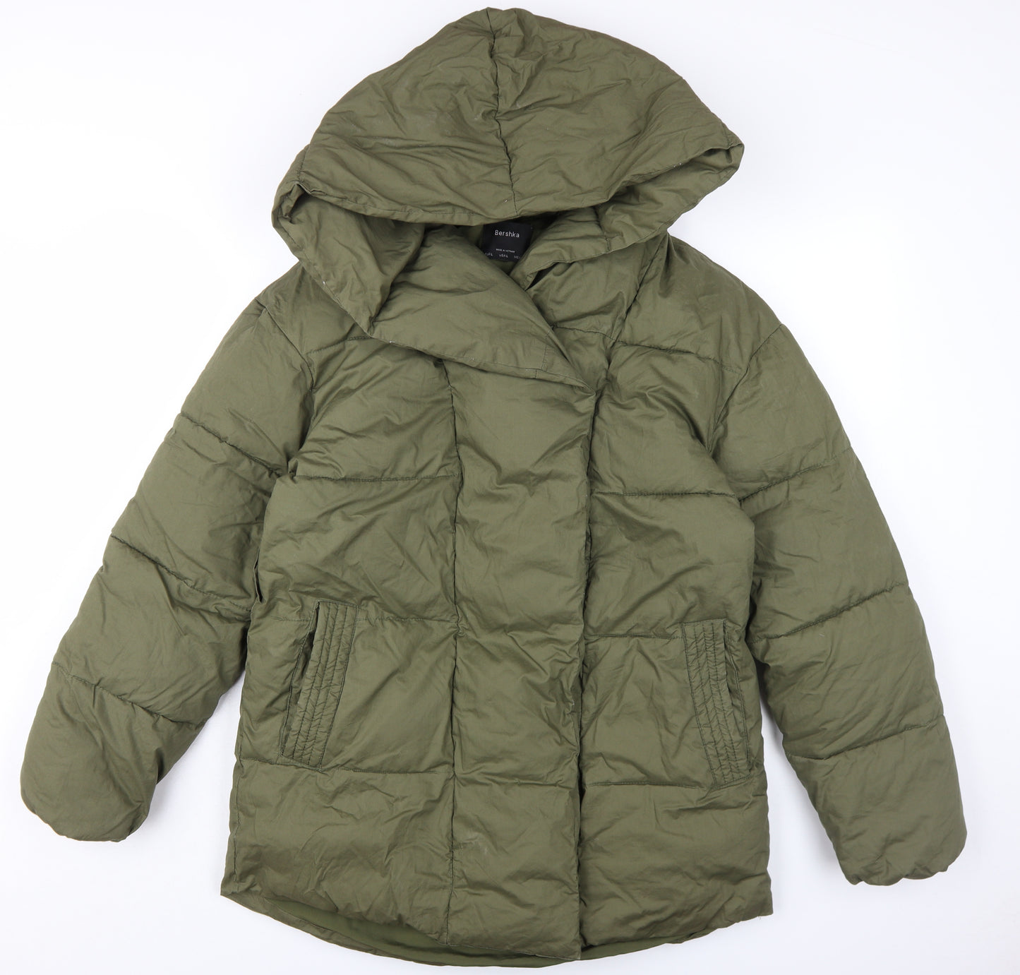 Bershka Women's Green Puffer Jacket Size L