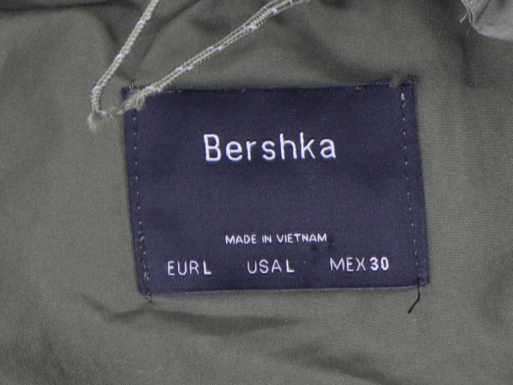 Bershka Women's Green Puffer Jacket Size L