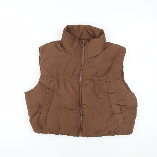 H&M Brown Unisex Waistcoat M Polyester Puffer