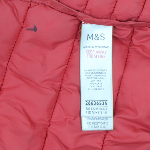 Marks and Spencer Boys Red Puffer Jacket 13-14 Years