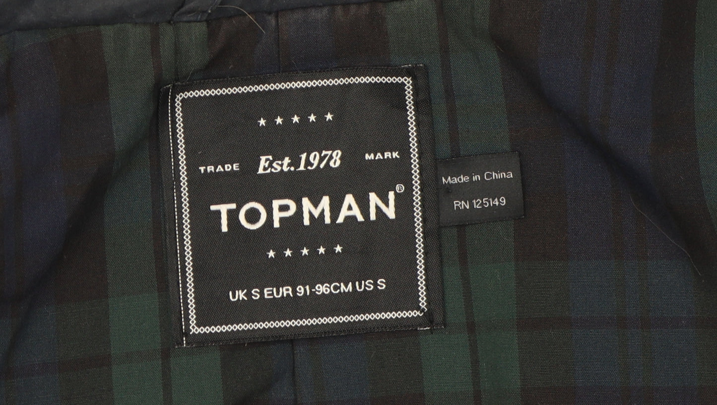 Topman Men's Blue Overcoat, Size S, Cotton, Buttoned
