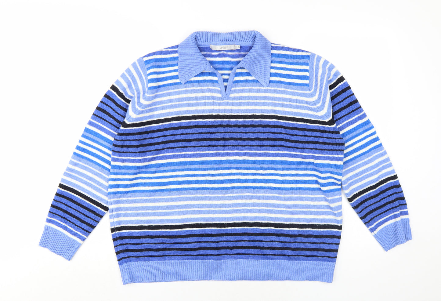 EWM Women's Blue Striped Collared Jumper Size 22
