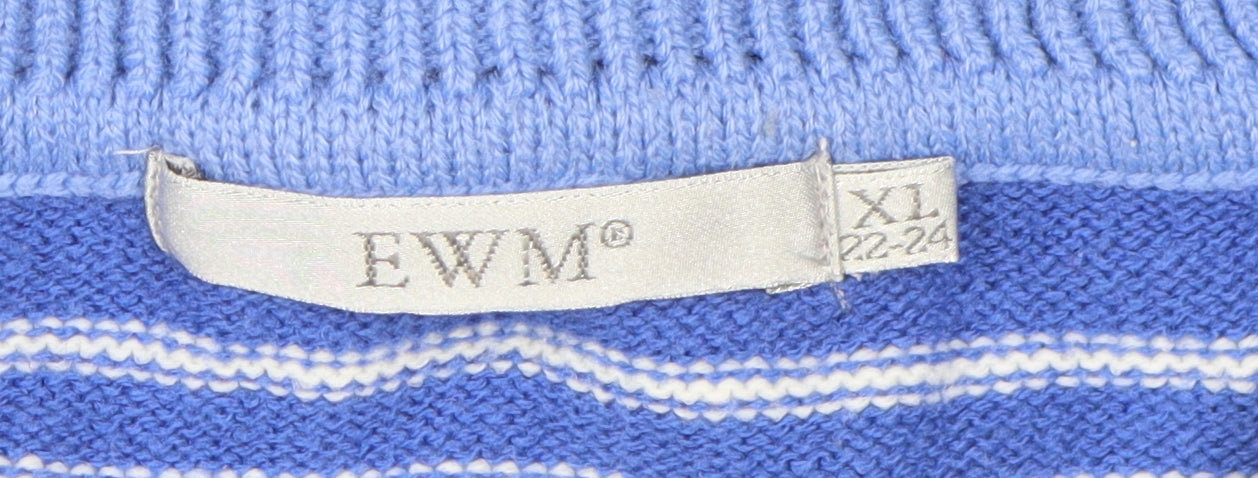 EWM Women's Blue Striped Collared Jumper Size 22