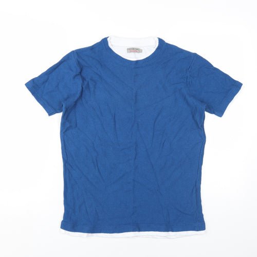 Cotton & Silk Men's Blue T-Shirt, Large, Crew Neck