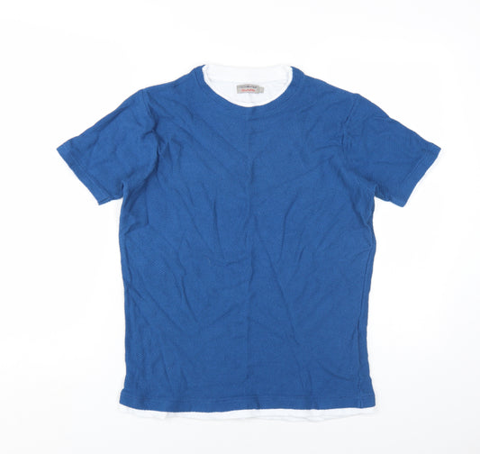 Cotton & Silk Men's Blue T-Shirt, Large, Crew Neck