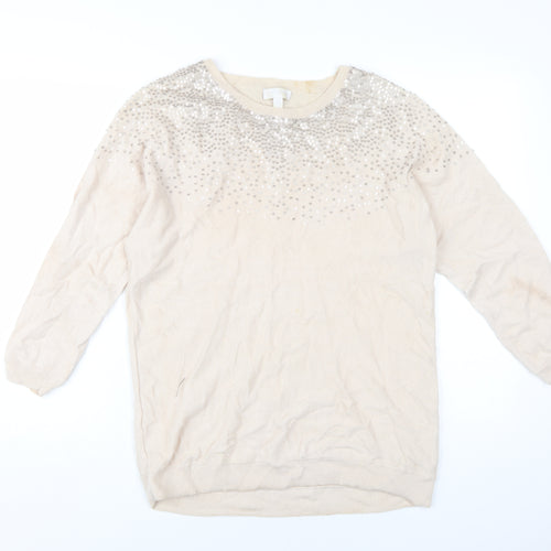 The White Company Women's Beige Sequin Pullover Jumper